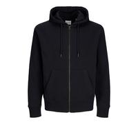 Kapuzensweatjacke JACK & JONES "JJECHARGE Hoodie mit Rippbündchen und praktischen Taschen", Herren, Gr. XS, schwarz, angeraute Sweatware, Obermaterial: 80% Baumwolle, 20% Polyester, unifarben, loose f
