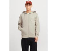 Kapuzensweatjacke JACK & JONES "JJECORP LOGO SWEAT ZIP HOOD", Herren, Gr. L, grau (moonbeam detail:small print, moonbeam), angeraute Sweatware, Obermaterial: 70% Baumwolle, 30% Polyester, unifarben, r