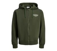 Kapuzensweatjacke JACK & JONES "JJMAKOTO SWEAT ZIP HOOD", Herren, Gr. M, duffel bag, angeraute Sweatware, Obermaterial: 80% Baumwolle, 20% Polyester, bedruckt, regular fit, Rippbündchen, Sweatjacken (