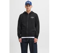 Kapuzensweatjacke JACK & JONES "JJMAKOTO SWEAT ZIP HOOD", Herren, Gr. S, schwarz, angeraute Sweatware, Obermaterial: 80% Baumwolle, 20% Polyester, bedruckt, regular fit, Rippbündchen, Sweatjacken (343
