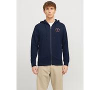 Kapuzensweatjacke JACK & JONES "JJSIMON Hoodie mit Reißverschluss und hohem Baumwollanteil", Damen, Gr. S, blau (sky captain), angeraute Sweatware, Obermaterial: 60% Baumwolle, 40% Polyester, bedruckt