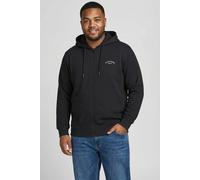 Kapuzensweatjacke "JJCOLLEGE LOGO SWEAT ZIP HOOD PLS", Herren, Gr. 4XL, schwarz, Sweatware, Obermaterial: 80% Baumwolle, 20% Polyester, JACK & JONES PLUSSIZE, unifarben, regular fit normal, Rundhals,