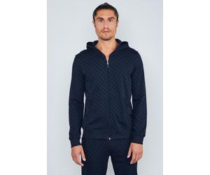 Kapuzensweatjacke JOOP "Leisure", Herren, Gr. XXL, blau (navy), Steppware, Obermaterial: 95% Baumwolle, 4% Elasthan, 1% sonstige Fasern, Basic hüftbedeckend, ohne Ausschnitt, angesetztes Bündchen, Swe