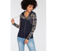 Kapuzensweatjacke KANGAROOS, Damen, Gr. 36/38, bunt (marine, bunt), Interlock, Obermaterial: 100% Baumwolle. Kapuzenfutter: 100% Baumwolle, bedruckt, geblümt, figurbetont hüftbedeckend, angesetztes Bü