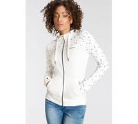 Kapuzensweatjacke KANGAROOS, Damen, Gr. 44/46, weiß (wolllweiß melange), Interlock, Obermaterial: 60% Baumwolle, 40% Polyester, bedruckt, kontrastfarbene Details, meliert, figurbetont hüftlang, angese