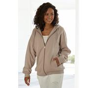 Kapuzensweatjacke LASCANA "-Sweatjacke mit Kapuze" Gr. 36/38, grau (taupe) Damen Sweatjacken mit seitlichen Taschen und Innen angeraut, Loungewear, Loungeanzug (31801418-36)