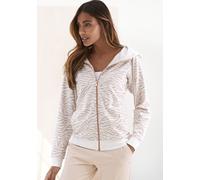 Kapuzensweatjacke LASCANA, Damen, Gr. 44/46, braun (beige, nougat), Sweatware, Obermaterial: 60% Baumwolle, 40% Polyester, bedruckt, gemustert, bequem hüftlang, Bündchen, Sweatjacken, Sweatshirtjacke