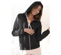 Kapuzensweatjacke LASCANA, Damen, Gr. 44/46, schwarz, Sweatware, Obermaterial: 60% Baumwolle, 40% Polyester. Kapuzenfutter: 100% Baumwolle, unifarben, bequem hüftlang, Bündchen, Sweatjacken, Sweatshir