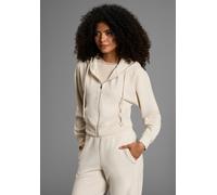 Kapuzensweatjacke LAURA SCOTT, Damen, Gr. 36/38, beige, angeraute Sweatware, Obermaterial: 100% Polyester, aufgeraut, unifarben, Basic, figurbetont kurz, Sweatjacken, mit Kapuze und Kordelzug, aus ang