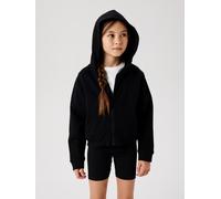Kapuzensweatjacke NAME IT "NKFMILLE SHORT NREG SWE CARD WH UNB NOOS", Mädchen, Gr. 116, schwarz, Sweatware, Obermaterial: 80% Baumwolle, 20% Polyester, unifarben, normal taillenbedeckt, Rundhals, ange