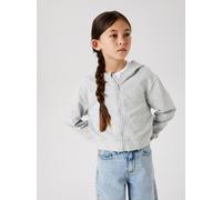 Kapuzensweatjacke NAME IT "NKFMILLE SHORT NREG SWE CARD WH UNB NOOS", Mädchen, Gr. 122/128, grau (light grau melange), Sweatware, Obermaterial: 80% Baumwolle, 20% Polyester, meliert, unifarben, normal