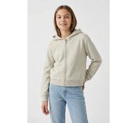 Kapuzensweatjacke NAME IT "NKFMILLE SHORT NREG SWE CARD WH UNB NOOS", Mädchen, Gr. 134/140, beige (pumice stone), Sweatware, Obermaterial: 80% Baumwolle, 20% Polyester, unifarben, normal taillenbedeck