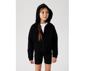 Kapuzensweatjacke NAME IT "NKFMILLE SHORT NREG SWE CARD WH UNB NOOS", Mädchen, Gr. 134/140, schwarz, Sweatware, Obermaterial: 80% Baumwolle, 20% Polyester, unifarben, normal taillenbedeckt, Rundhals,