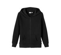 Kapuzensweatjacke NAME IT "NKMNESWEAT CARD W HOOD UNB NOOS", Jungen, Gr. 110, schwarz, Sweatware, Obermaterial: 80% Baumwolle, 20% Polyester, unifarben, normal hüftbedeckend, Bündchen, Sweatjacken, in