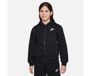 Kapuzensweatjacke NIKE SPORTSWEAR "K NSW CLUB FLC HD FZ LS LBR", Mädchen, Gr. M (140/146), schwarz-weiß (schwarz, weiß), angeraute Sweatware, Obermaterial: 80% Baumwolle, 20% Polyester, normal, angese