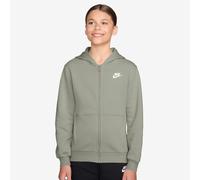 Kapuzensweatjacke NIKE SPORTSWEAR "K NSW CLUB FLC HD FZ LS LBR", Mädchen, Gr. M, spruce fog, weiß, angeraute Sweatware, Obermaterial: 80% Baumwolle, 20% Polyester, normal, angesetztes Bündchen, Sweatj