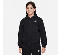 Kapuzensweatjacke NIKE SPORTSWEAR "K NSW CLUB FLC HD FZ LS LBR", Mädchen, Gr. S (128/134), schwarz-weiß (schwarz, weiß), angeraute Sweatware, Obermaterial: 80% Baumwolle, 20% Polyester, normal, angese