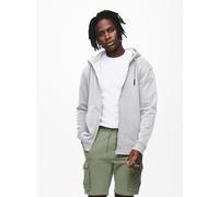 Kapuzensweatjacke ONLY & SONS "ONSCERES ZIP THR. HOODIE SWEAT NOOS", Herren, Gr. L, grau (super light grau melange), angeraute Sweatware, Obermaterial: 65% Baumwolle, 35% Polyester, meliert, regular f
