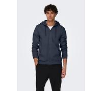 Kapuzensweatjacke ONLY & SONS "ONSCERES ZIP THR. HOODIE SWEAT NOOS", Herren, Gr. M, blau (blau nights), angeraute Sweatware, Obermaterial: 65% Baumwolle, 35% Polyester, unifarben, regular fit normal, 