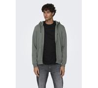 Kapuzensweatjacke ONLY & SONS "ONSCERES ZIP THR. HOODIE SWEAT NOOS", Herren, Gr. XXL, grau (castor gray), angeraute Sweatware, Obermaterial: 65% Baumwolle, 35% Polyester, unifarben, regular fit normal