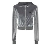 Kapuzensweatjacke PHILIPP PLEIN "Signature Mit Schmucksteinen", Damen, Gr. XS, 10, grau, Obermaterial: 100% Glasfaser, 95% Polyester, 5% Elasthan, Sweatjacken (22161202-XS) 10, grau