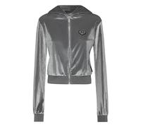 Kapuzensweatjacke PHILIPP PLEIN "Skull Mit Schmucksteinen", Damen, Gr. M, 10, grau, Obermaterial: 100% Glasfaser, 95% Polyester, 5% Elasthan, Sweatjacken (47533704-M) 10, grau