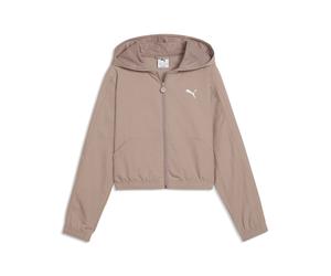 Kapuzensweatjacke PUMA "T7 Kurze Jacke Mädchen", Mädchen, Gr. 164, beige (sandstone beige), Obermaterial: 100% Nylon. Kapuzenfutter: 100% Polyester, Sweatjacken (68490245-164) sandstone beige