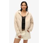 Kapuzensweatjacke SUPERDRY "ACTIVE TECH FLEECE FULL ZH", Damen, Gr. XXL, grau (off grau), Plüsch, Obermaterial: 100% Polyester, bedruckt, relaxed fit hüftlang, hoch geschlossener Ausschnitt, Rippbündc