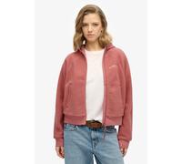 Kapuzensweatjacke SUPERDRY "ACTIVE TECH FLEECE FULL ZH", Damen, Gr. XXL, rot (witherot rose), Plüsch, Obermaterial: 100% Polyester, bedruckt, relaxed fit hüftlang, hoch geschlossener Ausschnitt, Rippb