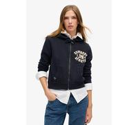 Kapuzensweatjacke SUPERDRY "ATHLETIC RELAXED CROP ZIPHOOD", Damen, Gr. XL, blau (eclipse navy), Sweatware, Obermaterial: 100% Baumwolle, bedruckt, relaxed fit kurz, Rippbündchen, Sweatjacken (85565126
