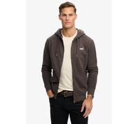 Kapuzensweatjacke SUPERDRY "ESSENTIAL LOGO ZIP HOODIE HB", Herren, Gr. XXL, braun (carbon schwarz), angeraute Sweatware, Obermaterial: 100% Seide, unifarben, slim fit normal, ohne Ausschnitt, Rippbünd