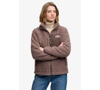 Kapuzensweatjacke SUPERDRY "HERITAGE ZIP THROUGH FLEECE", Damen, Gr. XS, braun (schwarz taupe), Sweatware, Obermaterial: 100% Polyester, unifarben, unifarben mit Farbeinsatz, relaxed fit normal, hoch 