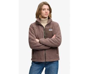 Kapuzensweatjacke SUPERDRY "HERITAGE ZIP THROUGH FLEECE", Damen, Gr. XS, braun (schwarz taupe), Sweatware, Obermaterial: 100% Polyester, unifarben, unifarben mit Farbeinsatz, relaxed fit normal, hoch