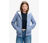 Kapuzensweatjacke SUPERDRY "SIGNATURE EMB BORG ZIPHOOD", Damen, Gr. L, blau (tidal blau), Sweatware, Obermaterial: 60% Baumwolle, 40% Polyester, unifarben, relaxed fit normal, Rundhals, Rippbündchen,