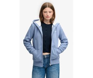 Kapuzensweatjacke SUPERDRY "SIGNATURE EMB BORG ZIPHOOD", Damen, Gr. XL, blau (tidal blau), Sweatware, Obermaterial: 60% Baumwolle, 40% Polyester, unifarben, relaxed fit normal, Rundhals, Rippbündchen,