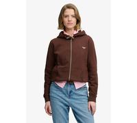 Kapuzensweatjacke SUPERDRY "SIGNATURE EMB ZIPHOOD", Damen, Gr. M, braun (chestnut braun), Sweatware, Obermaterial: 60% Baumwolle, 40% Polyester, unifarben, relaxed fit normal, Rundhals, Rippbündchen,