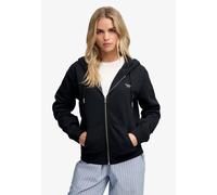 Kapuzensweatjacke SUPERDRY "SIGNATURE EMB ZIPHOOD", Damen, Gr. XS, schwarz (eclipse navy), Sweatware, Obermaterial: 60% Baumwolle, 40% Polyester, unifarben, relaxed fit normal, Rundhals, Rippbündchen,