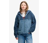 Kapuzensweatjacke SUPERDRY "SUPER SOFT ZIPHOOD", Damen, Gr. M, blau (washed denim bl, dry slate blau), Sweatware, Obermaterial: 100% Polyester, oversize normal, Rundhals, Rippbündchen, Sweatjacken, Ku