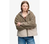 Kapuzensweatjacke SUPERDRY "SUPER SOFT ZIPHOOD", Damen, Gr. M, braun (vintage khaki, sanftes weiß), Sweatware, Obermaterial: 100% Polyester, oversize normal, Rundhals, Rippbündchen, Sweatjacken, Kunst