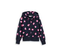 Kapuzensweatjacke TOM TAILOR, Jungen, Gr. 128/134, big strawberry print, Sweatware, Obermaterial: 100% Baumwolle, bedruckt, normal hüftbedeckend, Rundhals, Flachstrickbündchen, Sweatjacken, mit Erdbee