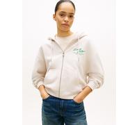 Kapuzensweatjacke TOMMY HILFIGER "MDRN SCRIPT ZIP TERRY HOODIE", Damen, Gr. XL (46), heather oatmilk, Sweatware, Obermaterial: 100% Baumwolle, meliert, relaxed fit normal, ohne Ausschnitt, Rippbündche