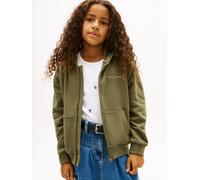 Kapuzensweatjacke TOMMY HILFIGER "MINI CORP ZIP THROUGH HOODIE", Jungen, Gr. 10 (140), grün (battle grün), Sweatware, Obermaterial: 80% Baumwolle, 20% Polyester, unifarben, hüftbedeckend, Rundhals, Ri