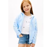 Kapuzensweatjacke TOMMY HILFIGER "MINI CORP ZIP THROUGH HOODIE", Jungen, Gr. 6 (116), sweet blau, Sweatware, Obermaterial: 80% Baumwolle, 20% Polyester, unifarben, hüftbedeckend, Rundhals, Rippstrickb