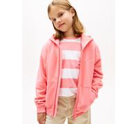 Kapuzensweatjacke TOMMY HILFIGER "MINI CORP ZIP THROUGH HOODIE", Jungen, Gr. 7 (122), tropical blush, Sweatware, Obermaterial: 80% Baumwolle, 20% Polyester, unifarben, hüftbedeckend, Rundhals, Rippstr