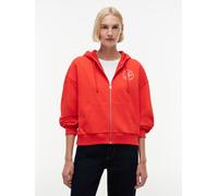 Kapuzensweatjacke TOMMY HILFIGER "TH ROUNDAL ZIP-UP HOODIE", Damen, Gr. L (42/44), rot (fire rot), Sweatware, Obermaterial: 100% Baumwolle, unifarben, regular fit normal, Rundhals, eingesetzt Rippbünd
