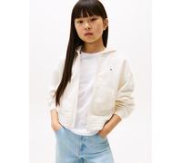 Kapuzensweatjacke TOMMY HILFIGER "TOMMY PUFF PRINT ZIP THRU HOODIE", Mädchen, Gr. 8 (128), beige (ivory silk), Sweatware, Obermaterial: 68% Baumwolle, 32% Polyester, unifarben, regular fit hüftlang, R