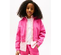 Kapuzensweatjacke TOMMY HILFIGER "TOMMY TONAL FLAG HOODIE", Jungen, Gr. 10 (140), pink (jewel pink), Sweatware, Obermaterial: 100% Baumwolle, unifarben, regular fit taillenbedeckt, Rundhals, Bündchen,