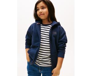 Kapuzensweatjacke TOMMY HILFIGER "TONAL FLAG EMB ZIP HOODIE", Jungen, Gr. 14 (164), blau (schwarz night navy), Sweatware, Obermaterial: 100% Baumwolle, unifarben, regular fit hüftlang, Rundhals, Bündc