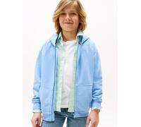 Kapuzensweatjacke TOMMY HILFIGER "TONAL FLAG EMB ZIP HOODIE", Jungen, Gr. 92, blau (cloudy blau), Sweatware, Obermaterial: 100% Baumwolle, unifarben, regular fit hüftlang, Rundhals, Bündchen, Sweatjac