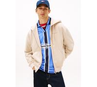 Kapuzensweatjacke TOMMY JEANS "TJM 90S SCRIPT RIB FLEECE", Herren, Gr. L, gulf sand, Sweatware, Obermaterial: 80% Baumwolle, 20% Polyester, normal normal, Bündchen, Sweatjacken (61958441-L) gulf sand